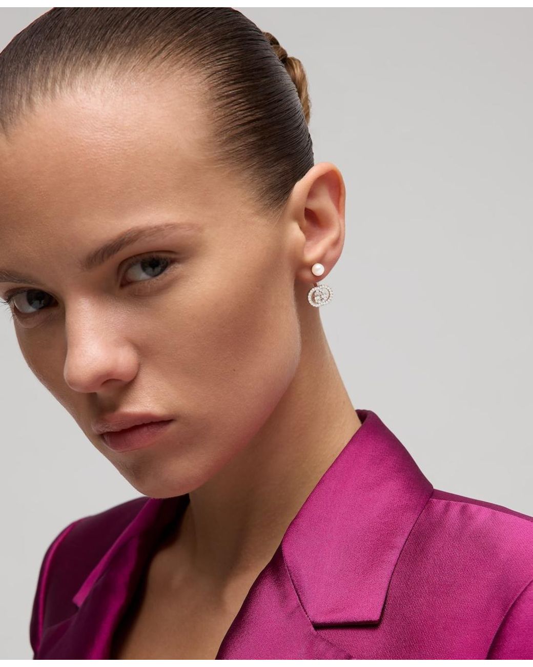 Gucci White Pearl And Crystal Ear Jacket Earrings