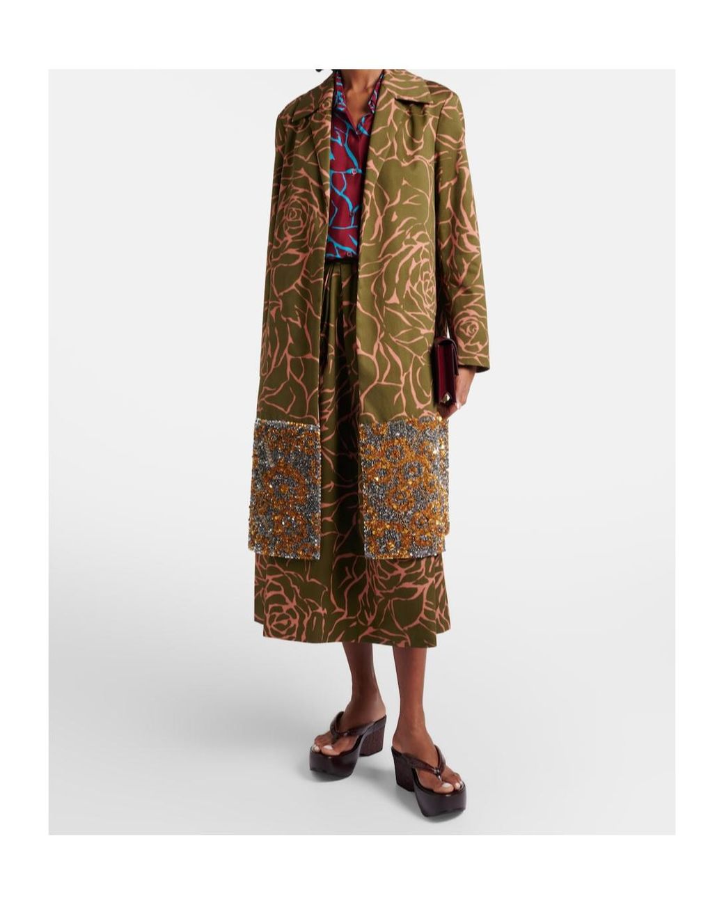 Dries Van Noten Brown Embossed Leather Platform Flip-Flops