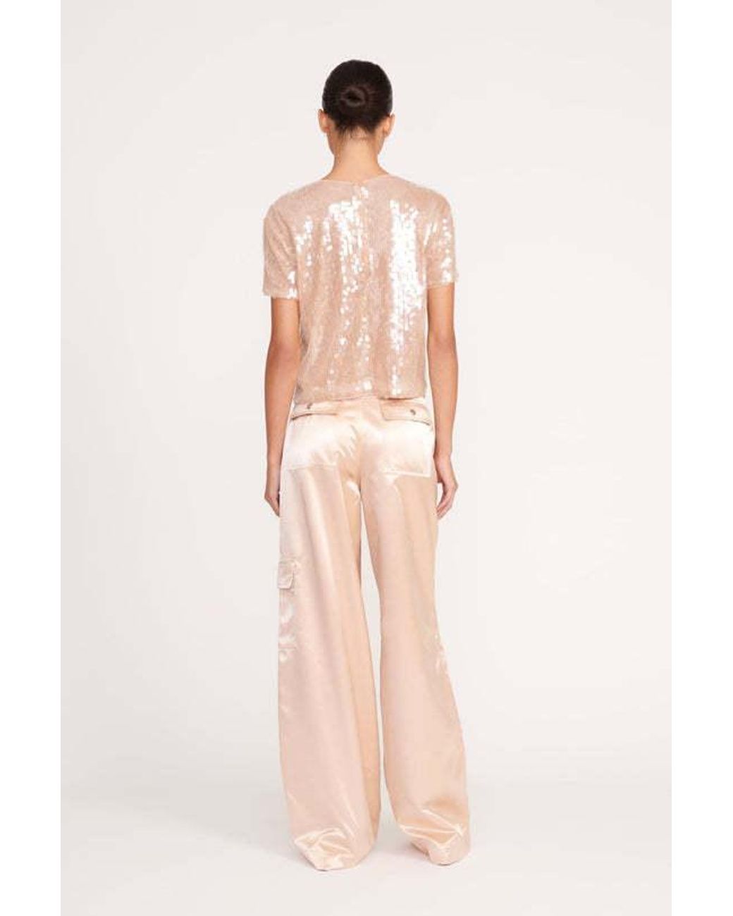 Staud Natural Belted Satin-Finish Palazzo Pants
