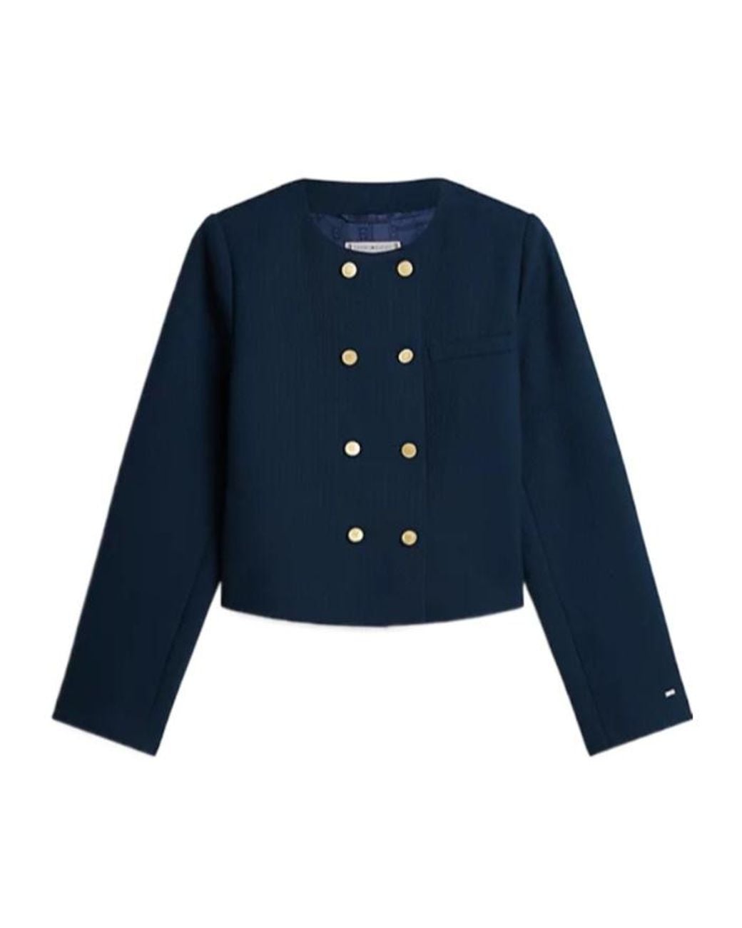 Tommy Hilfiger Blue Button Round-Neck Jacket