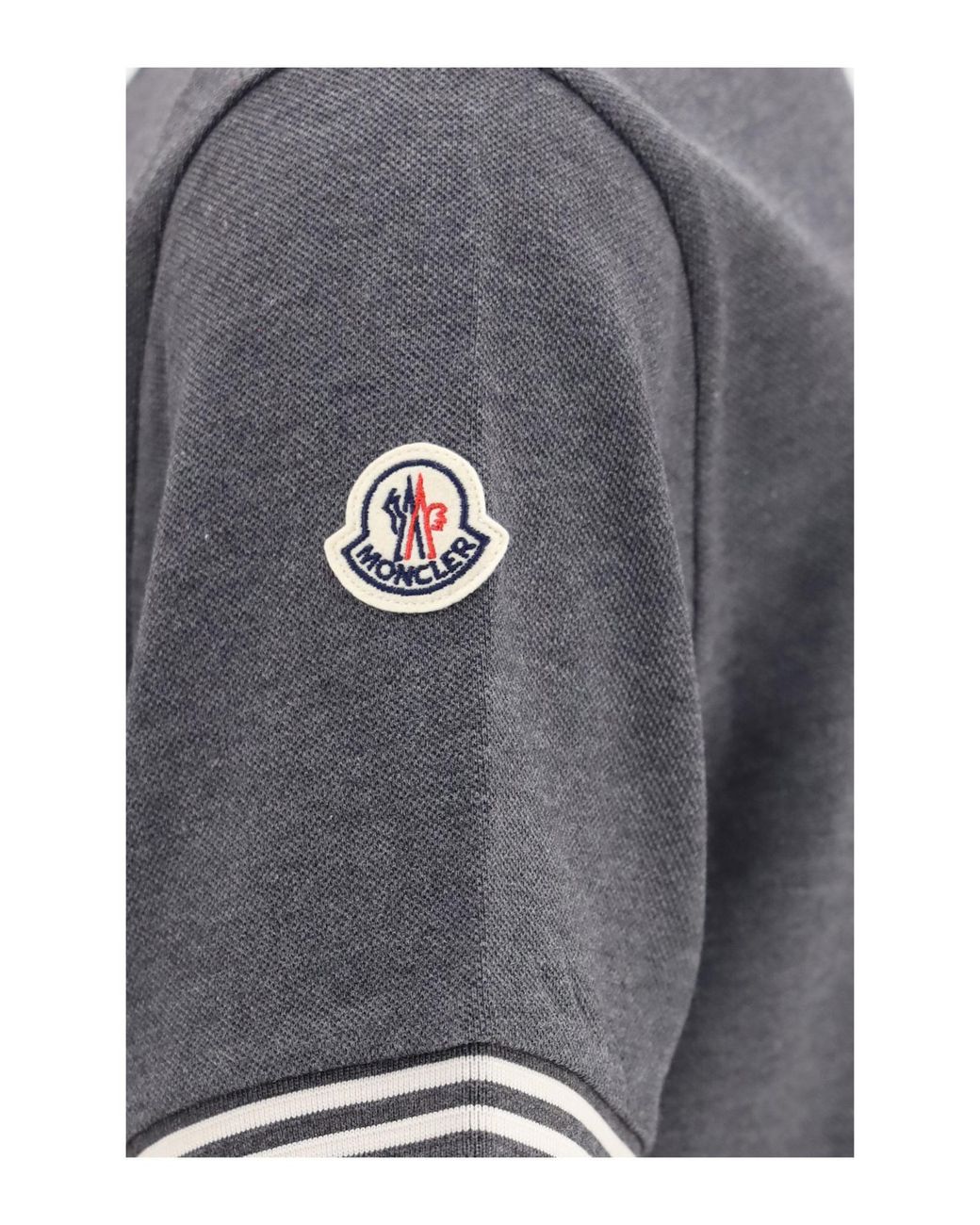 Moncler Gray Striped Trim Piqué Polo Shirt for men