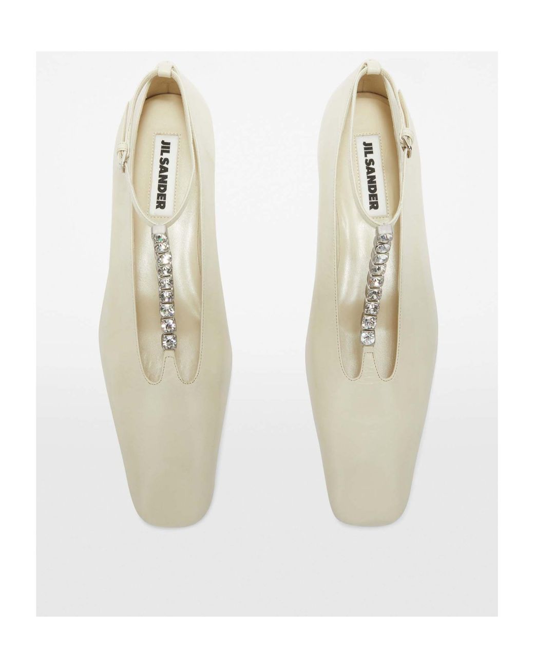 Jil Sander White Embellished Ankle Strapped Ballerina Shoes