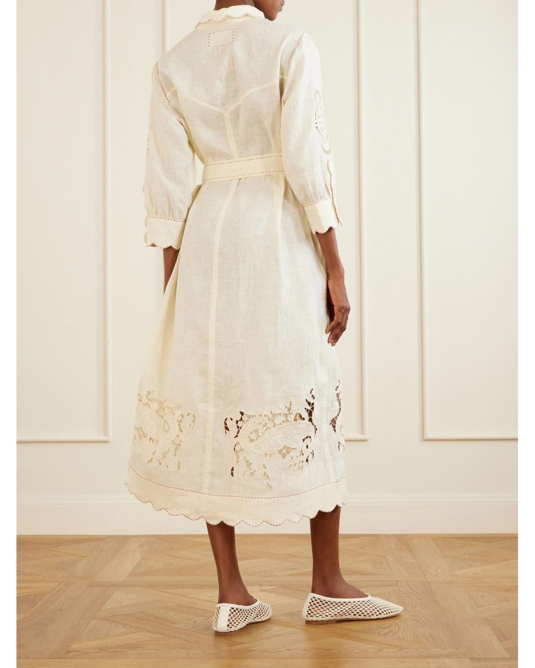 Vita Kin White Belted Linen Midi Dress