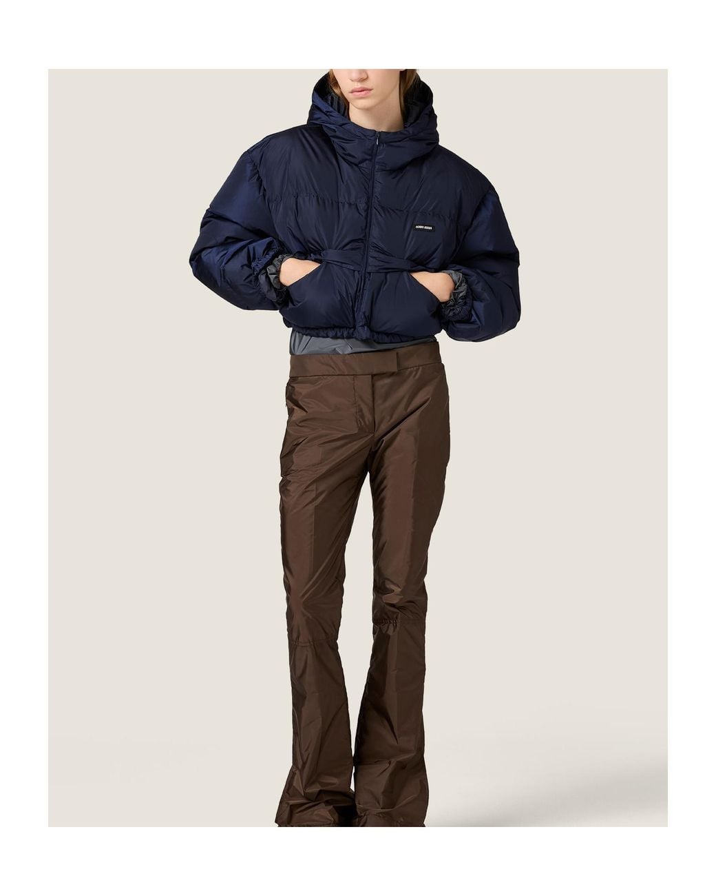 Miu Miu Blue Cropped Technical Fabric Down Jacket
