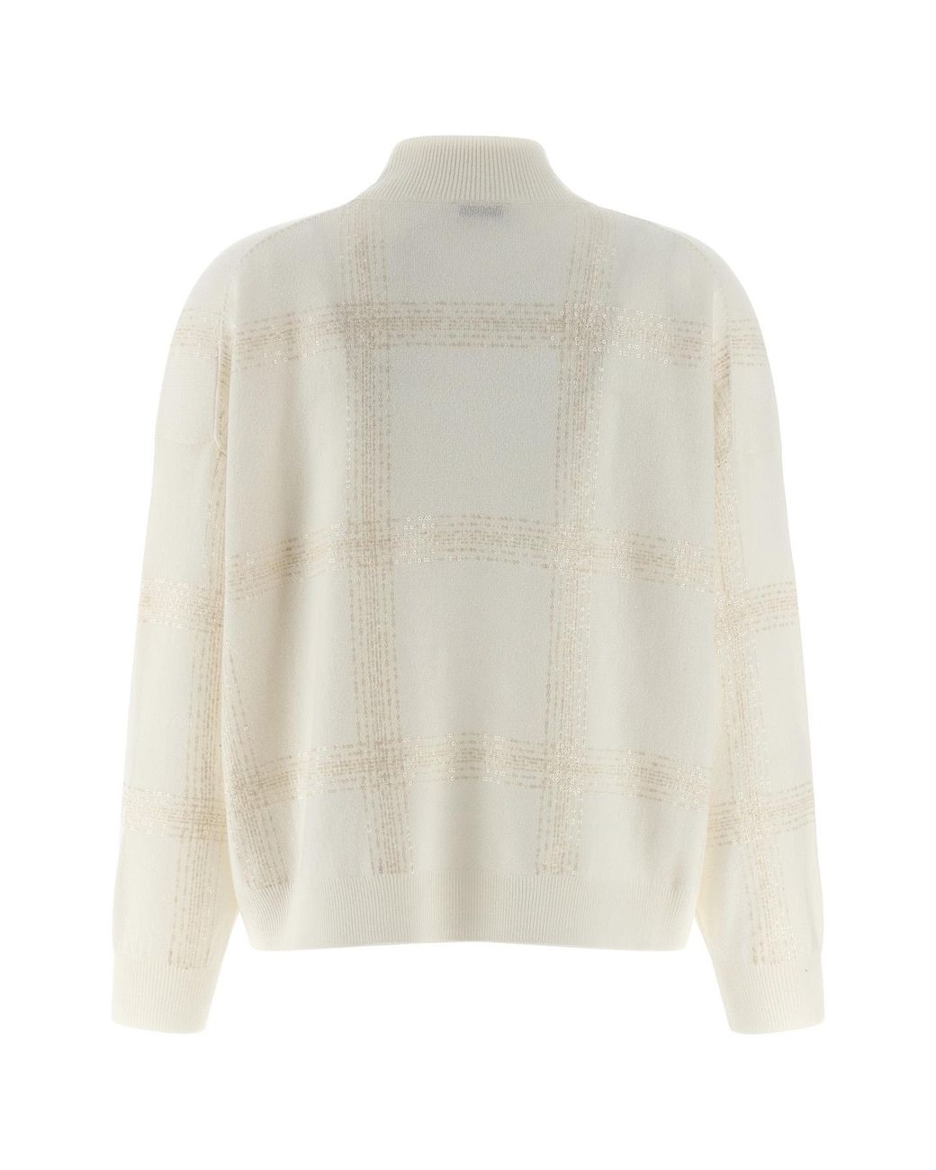 Brunello Cucinelli White Sequin Embellished Turtle Neck Knitted Jumper