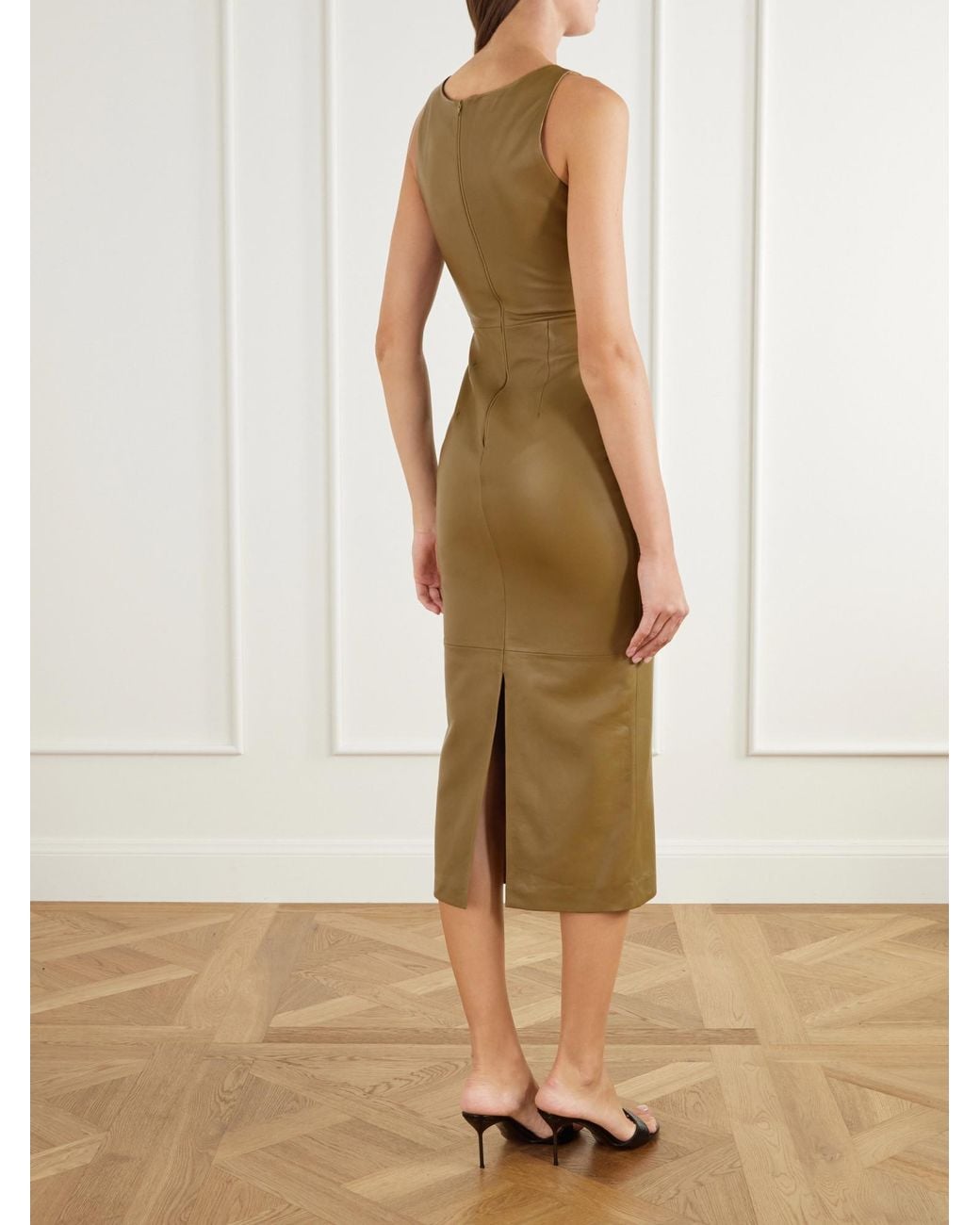 Alex Perry Green Paneled Leather Midi Dress