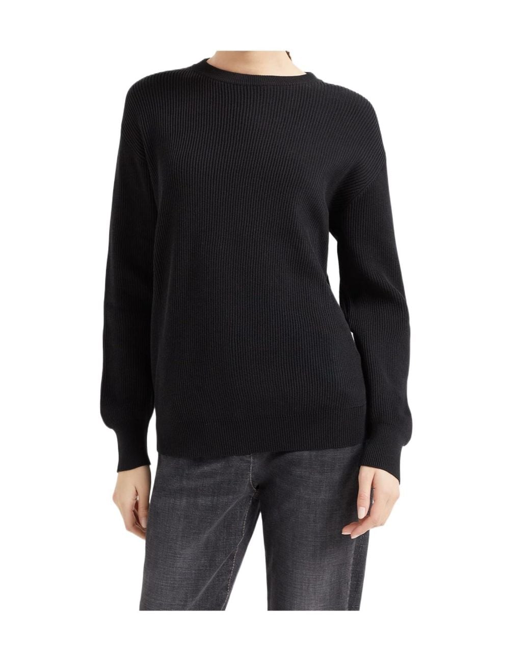 Brunello Cucinelli Black Cotton English Rib Sweater With Monili