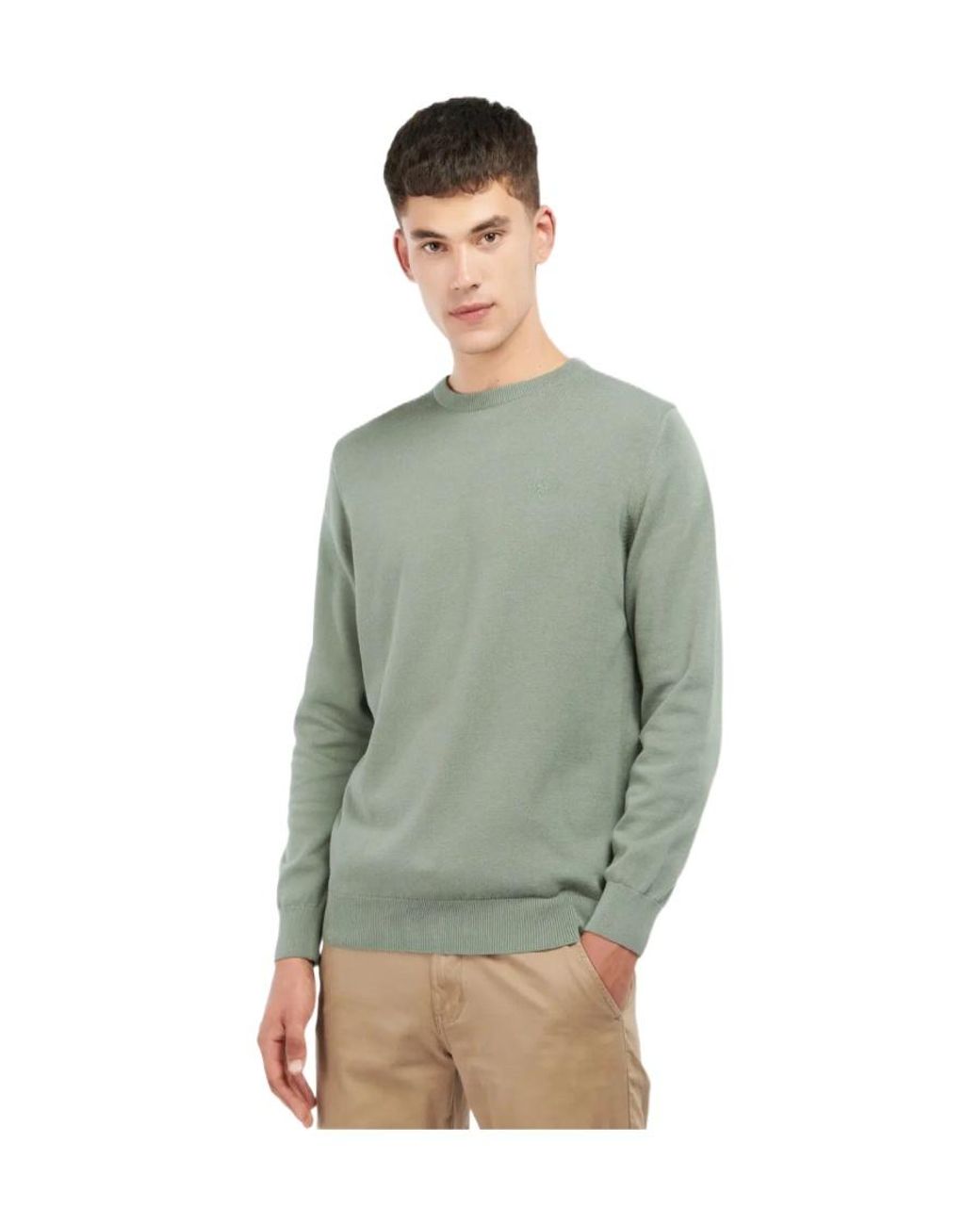 Barbour Green Pima Crewneck Jumper for men