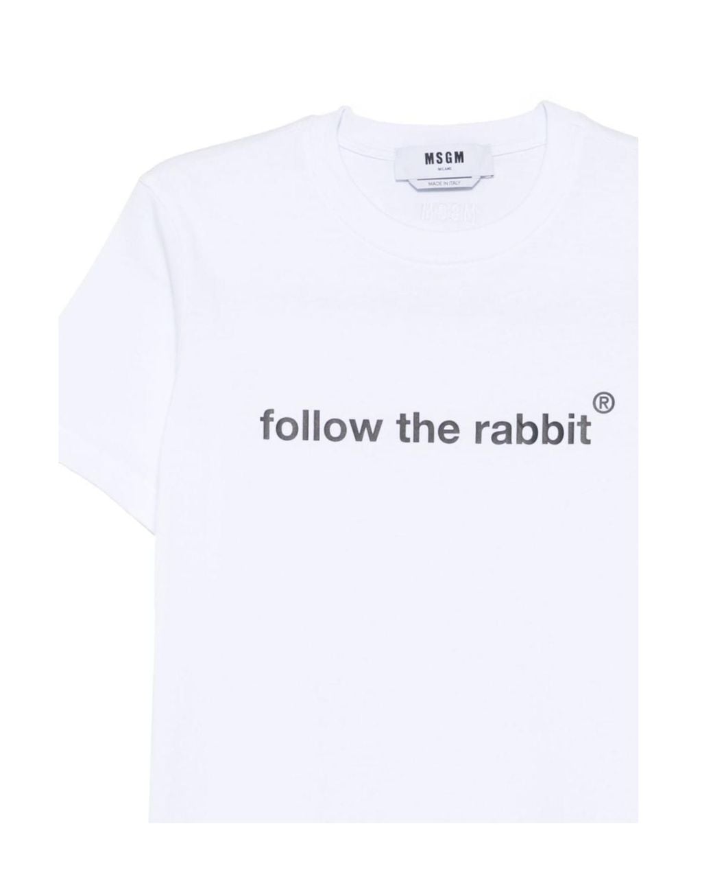 MSGM White Logo Embroidered Crewneck T-Shirt
