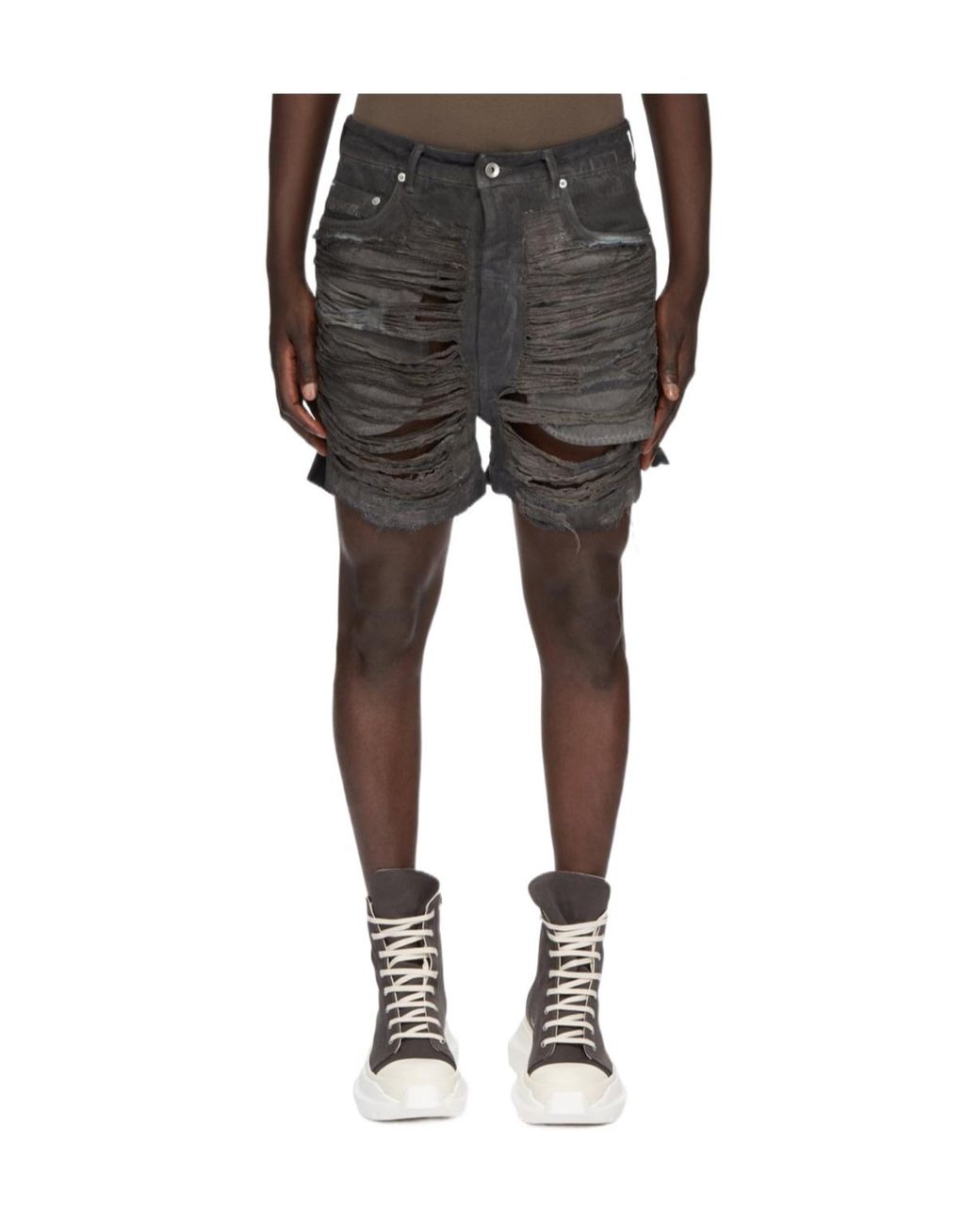 Rick Owens Black Geth Cut-Off Distressed Shorts for men