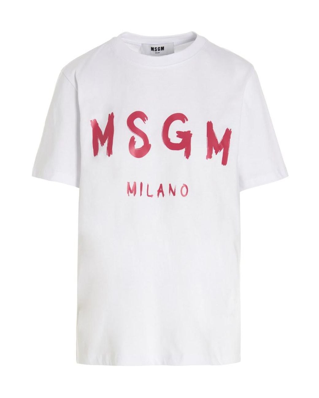 MSGM White Logo Printed Crewneck T-Shirt
