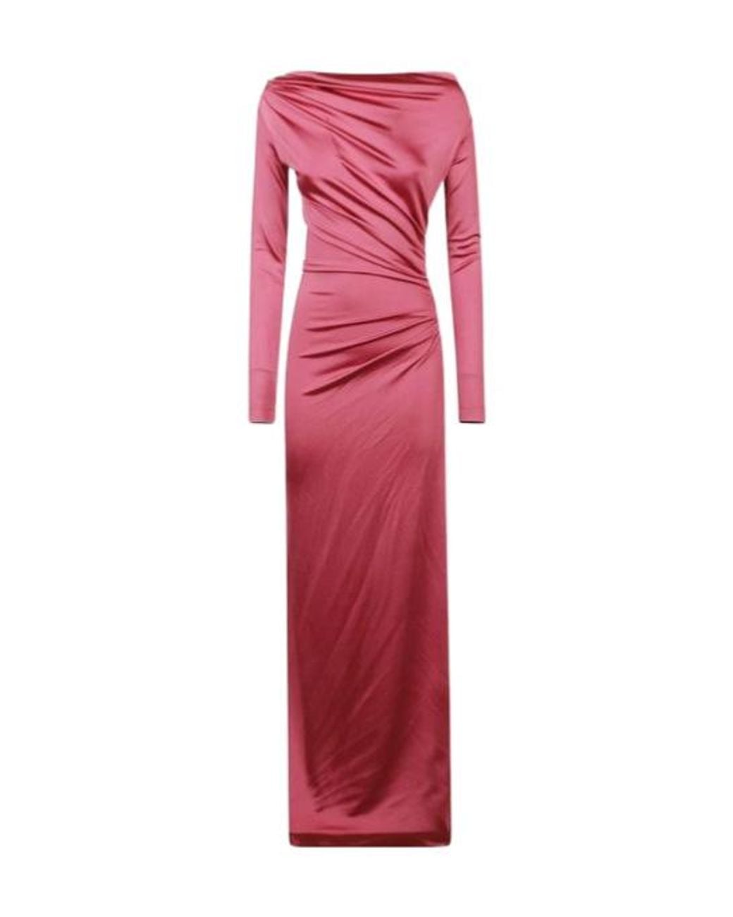 Victoria Beckham Red Off-Shoulder Draped Satin Gown