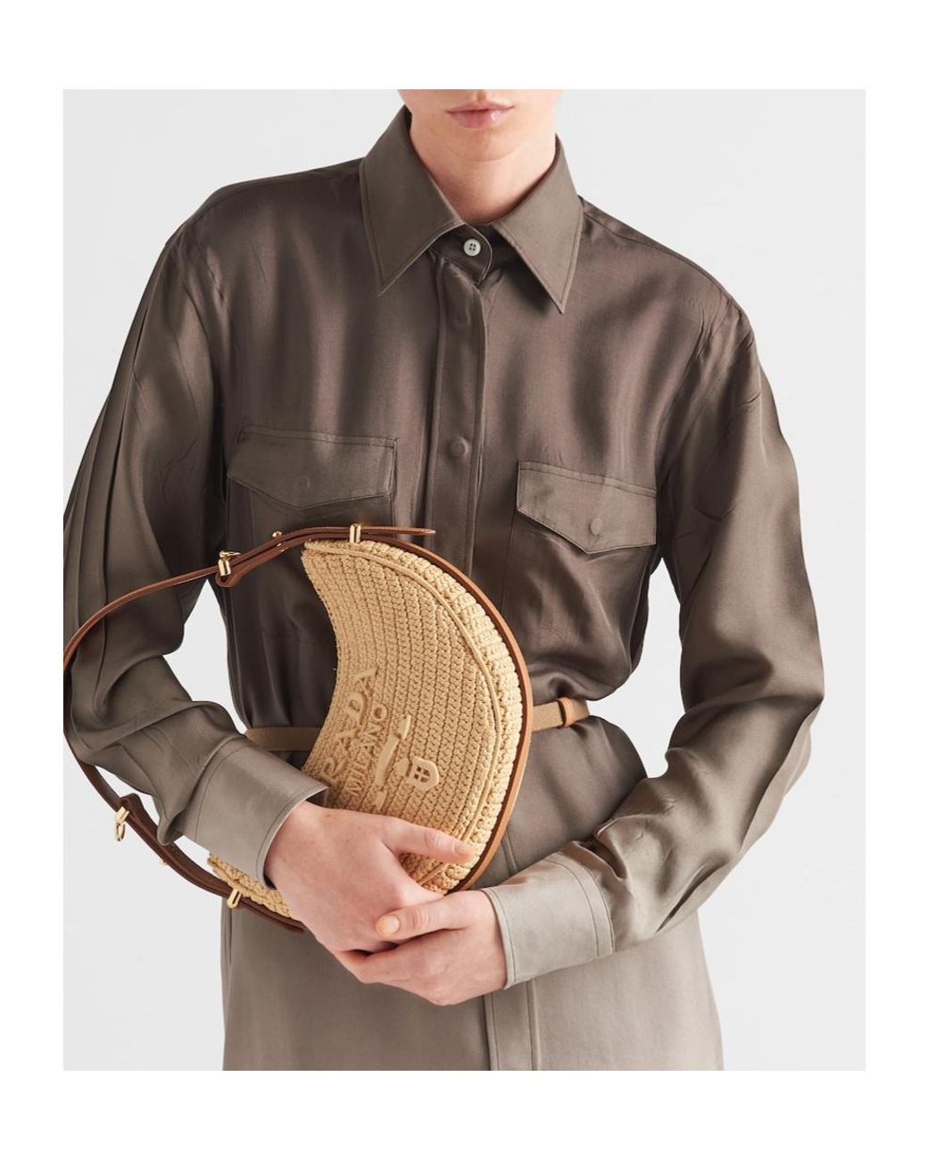 Prada Natural Arqué Woven Zipped Shoulder Bag