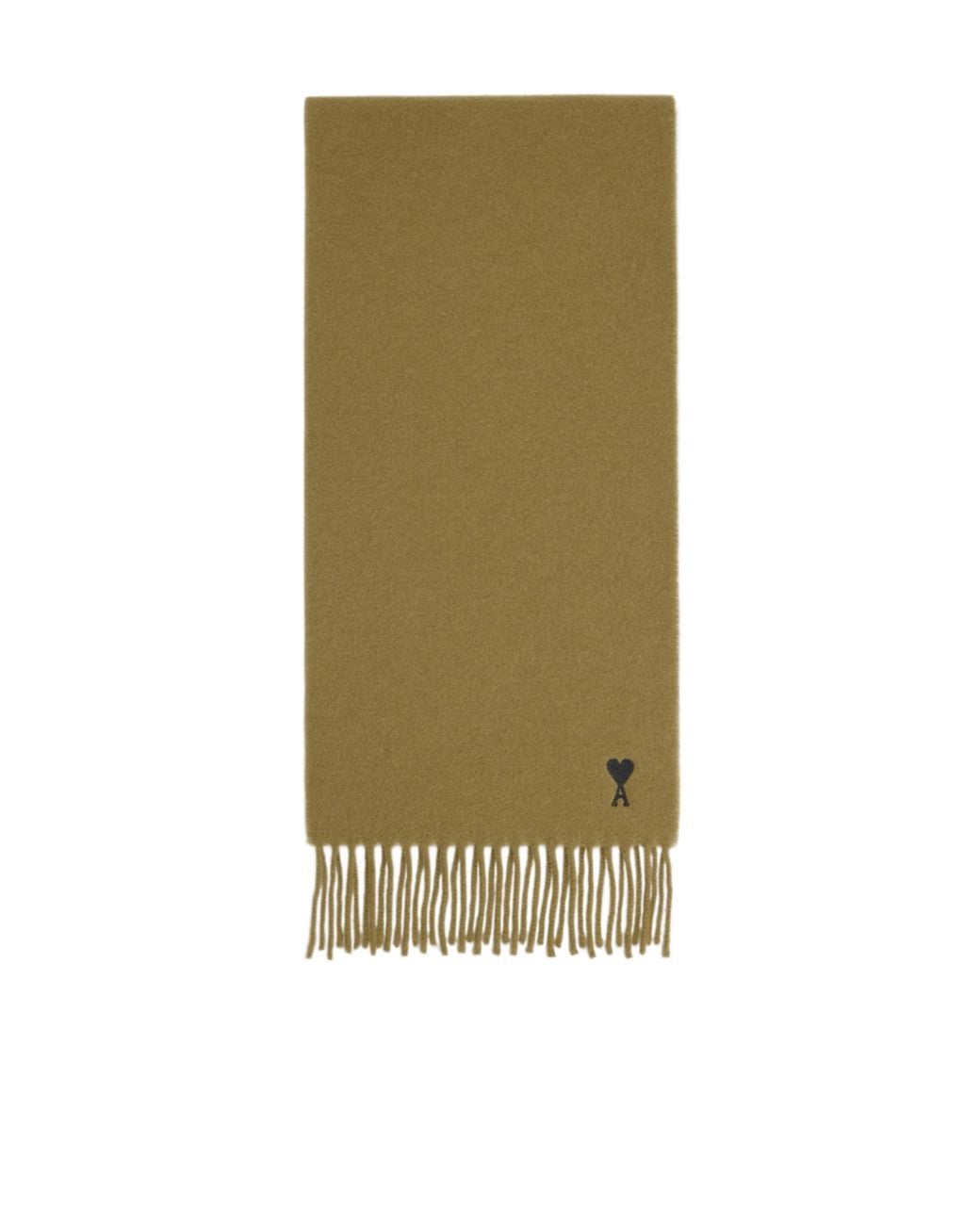 AMI Green Logo Detailed Fringed Edge Scarf for men