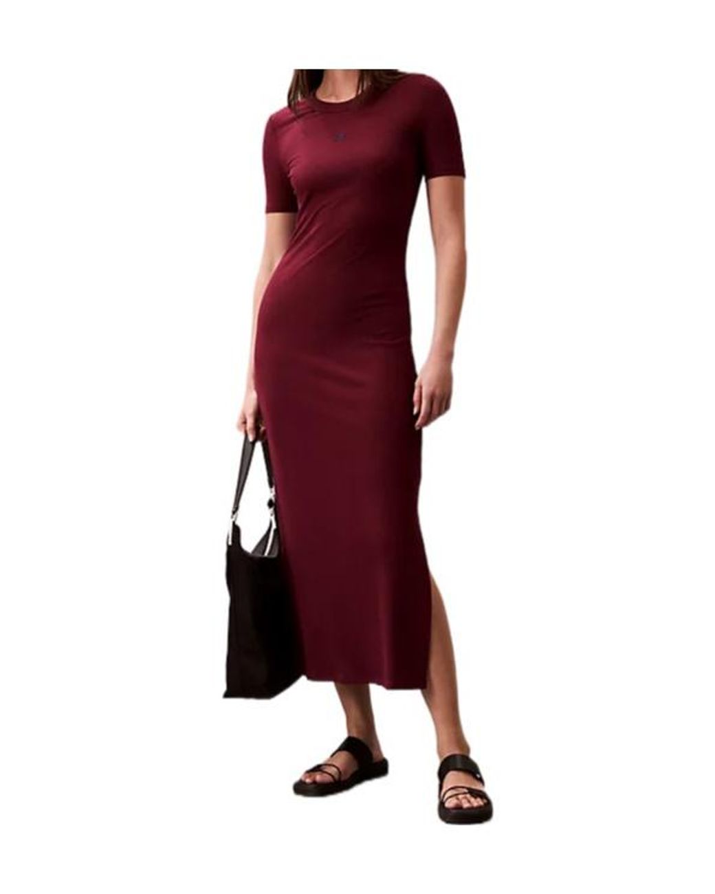 Calvin Klein Red Modal Stretch Rib Midi Dress