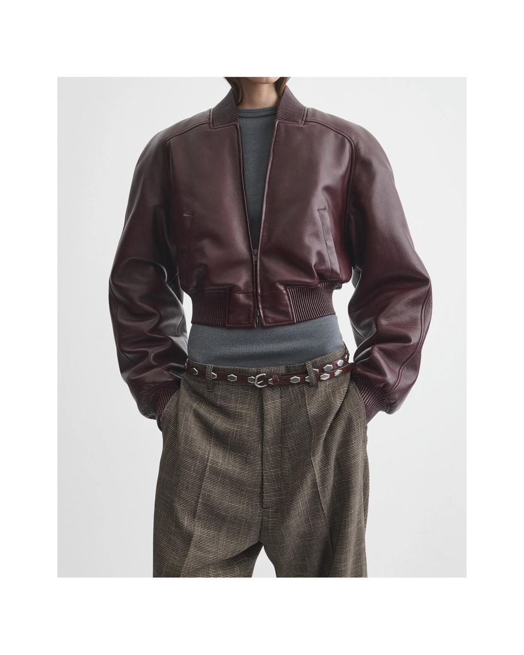 Phoebe Philo Brown Short Bomber Leather Jacket