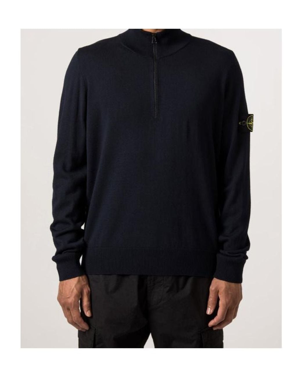 Stone Island Blue Zip-Neck Sweater for men
