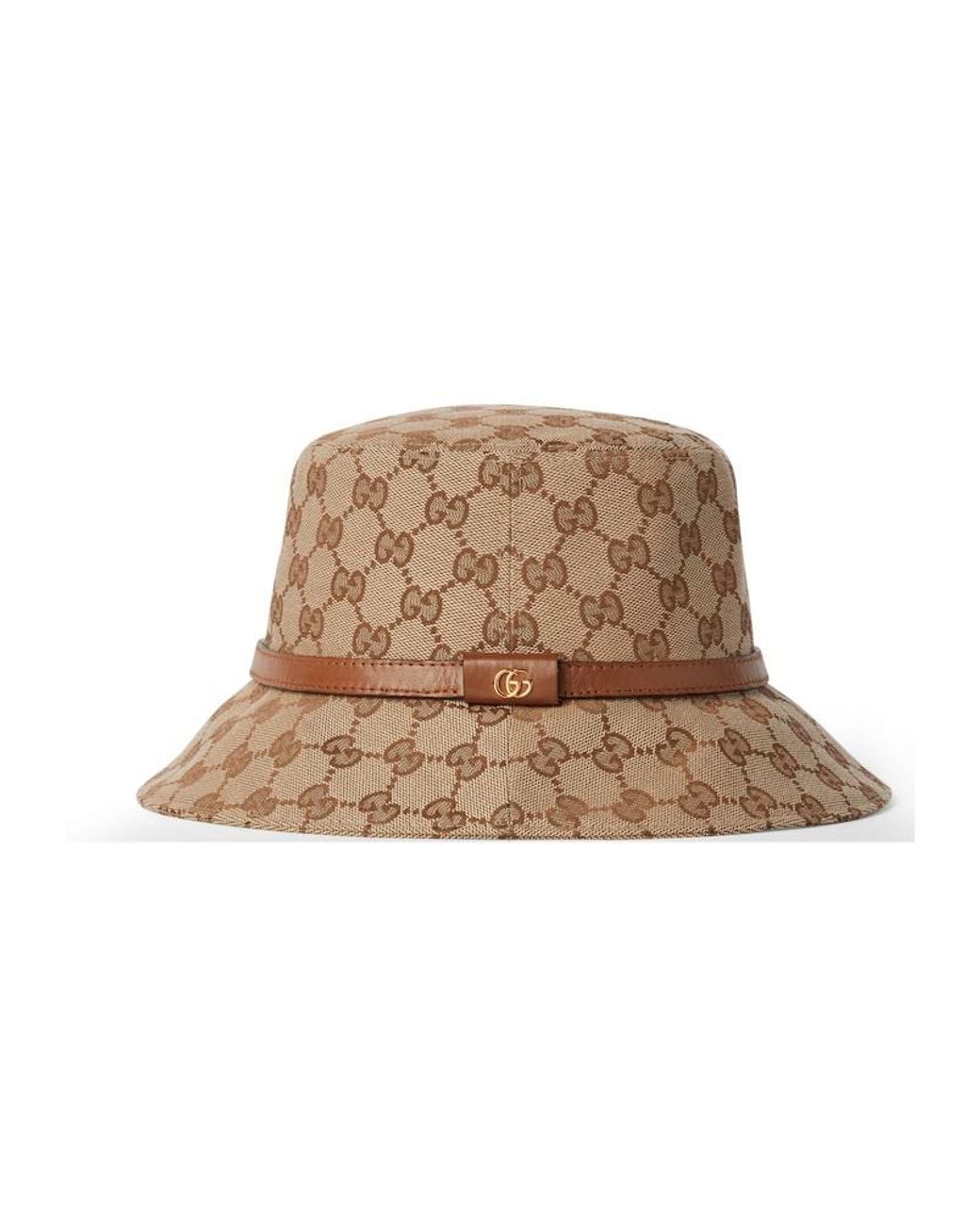 Gucci Brown Logo Plaque Monogrammed Bucket Hat