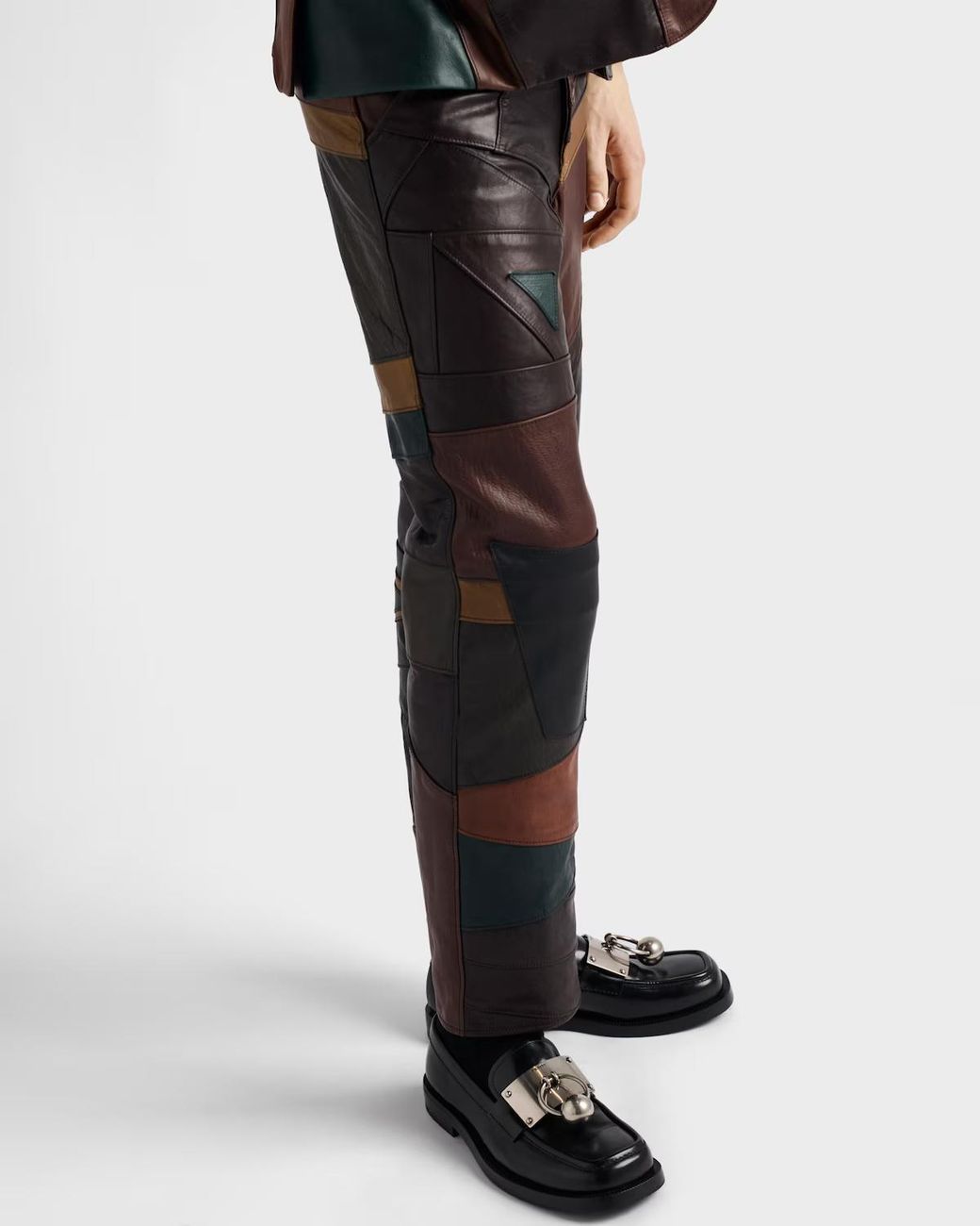 Prada Gray Patchwork Leather Pants for men