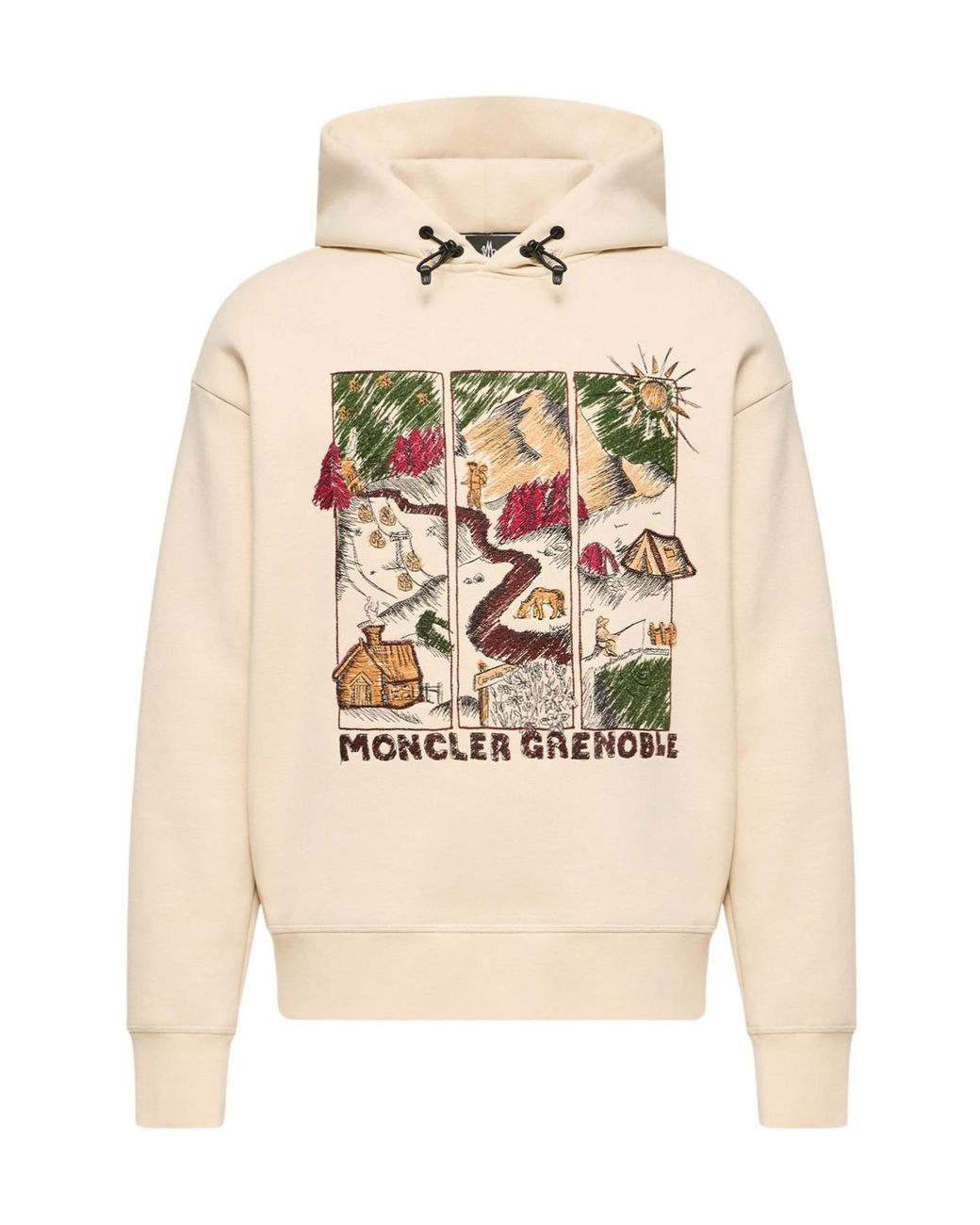 Moncler Natural Mountain Landscape Print Cotton Blend Hoodie for men