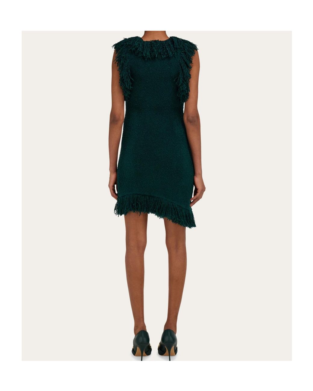 Ferragamo Green Mini Dress With Fringe Detail