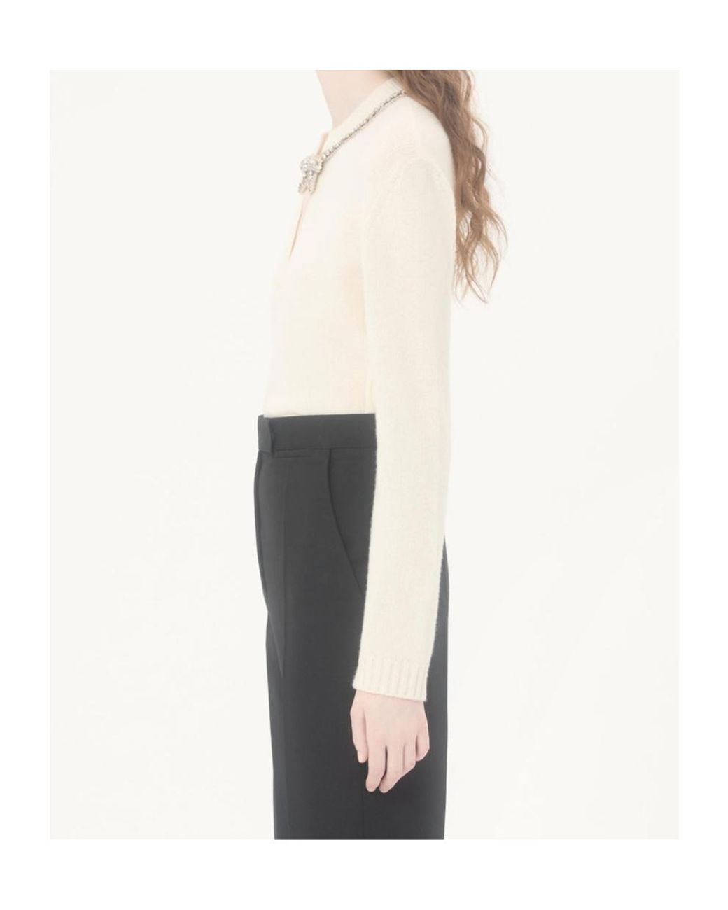 Valentino Natural Bow Embellished V-Neck Jumper