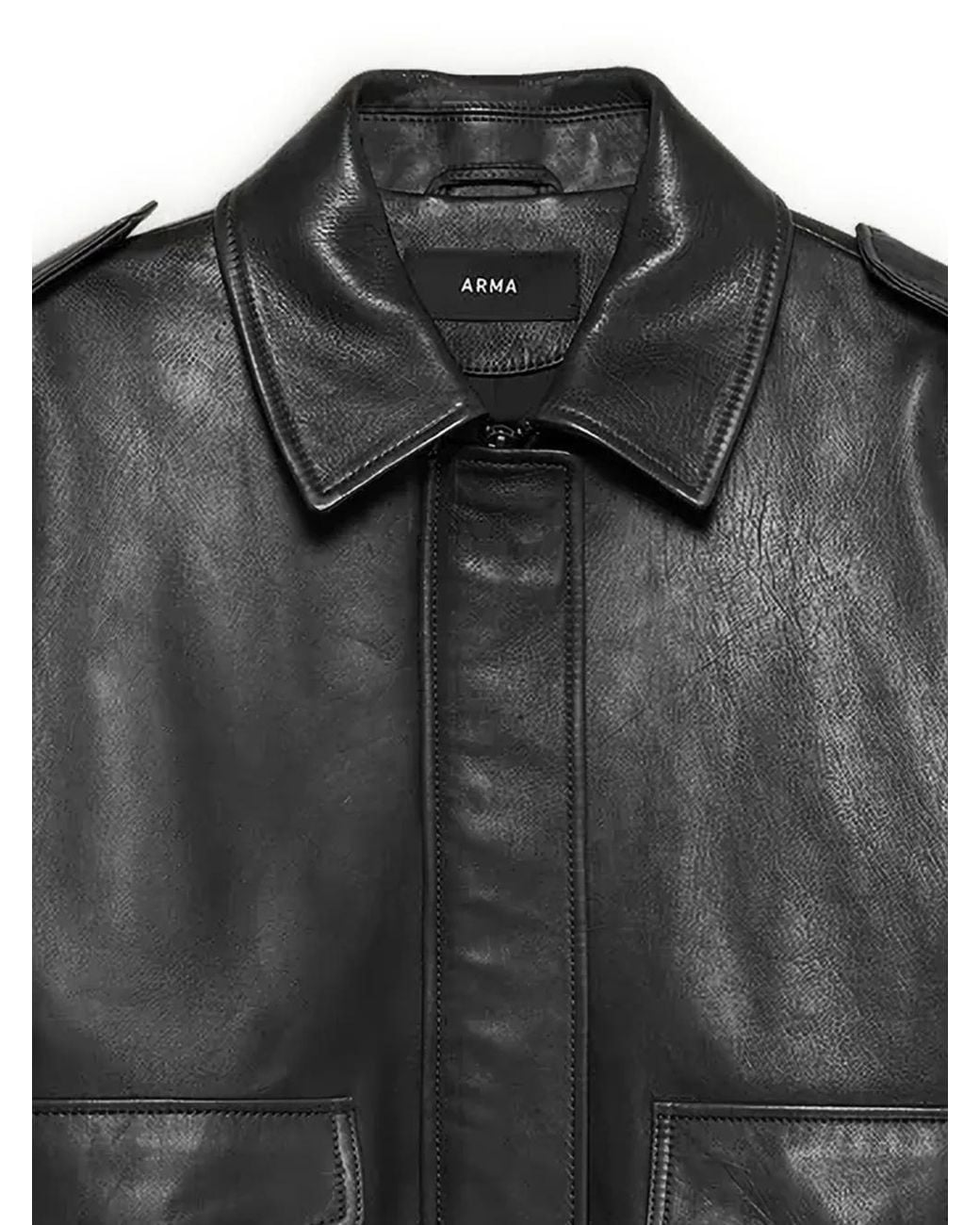 Arma Gray Collared Leather Jacket
