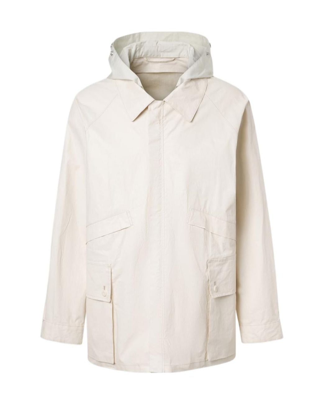 Lemaire White Long-Sleeved Hooded Raincoat for men