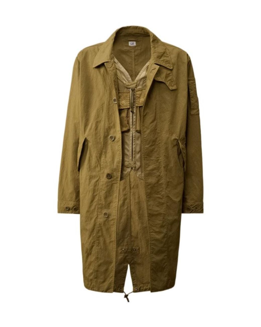 C P Company Green Lens-Detail Long-Sleeve Coat for men