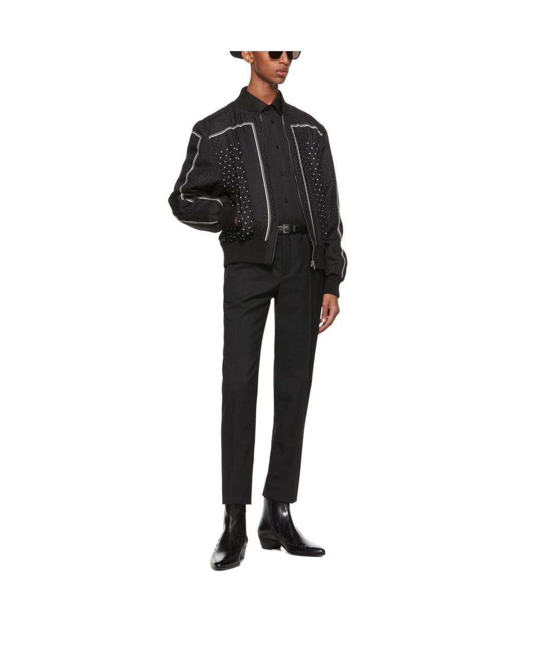 Saint Laurent Black Polka-Dot Pattern Bomber Jacket for men