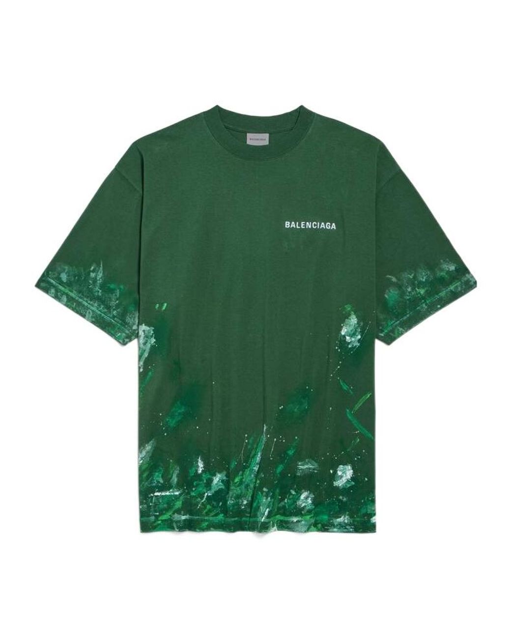 Balenciaga Green Paint Splatter Medium Fit T-Shirt for men