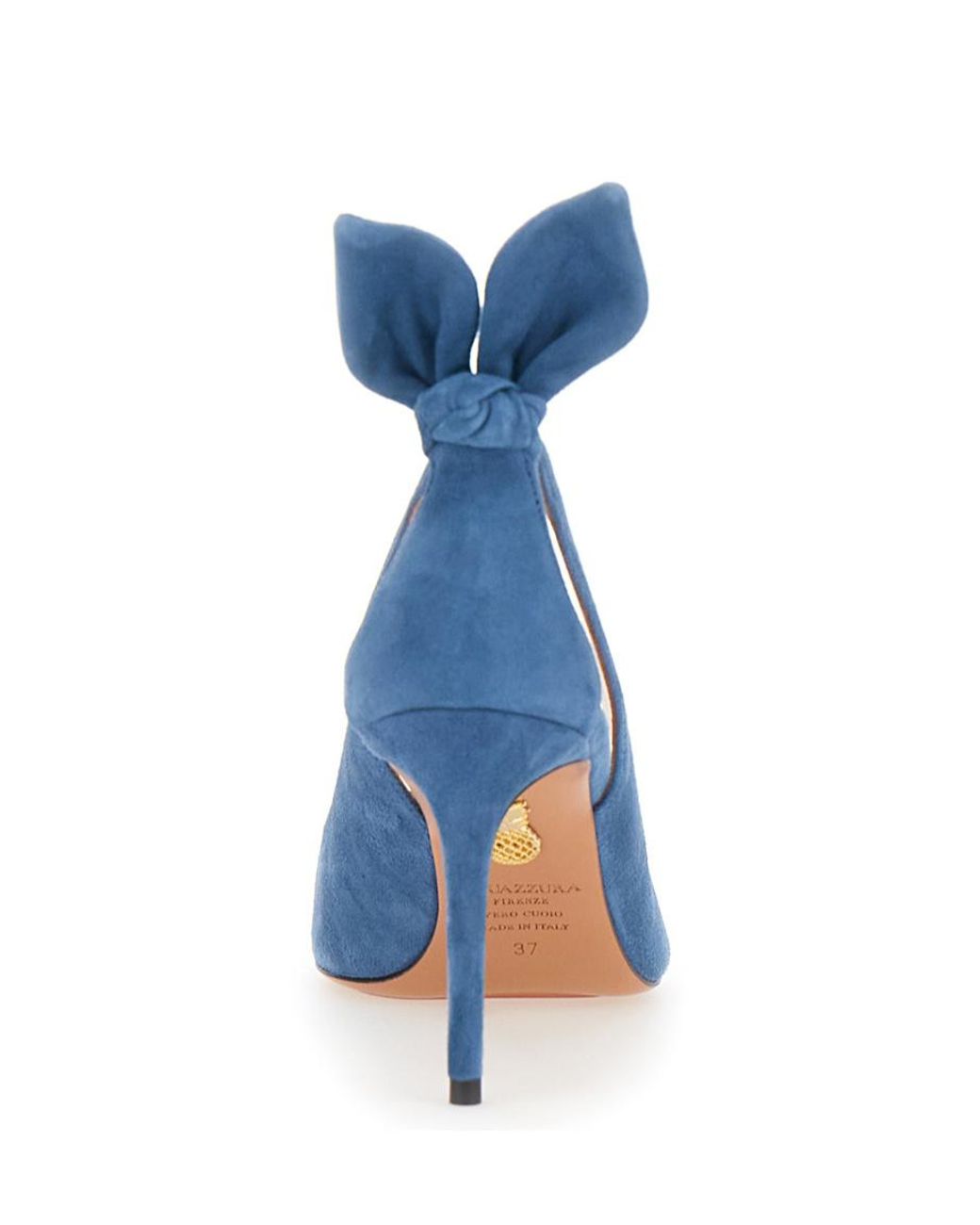 Aquazzura Blue Bow Tie Pointed-Toe Pumps