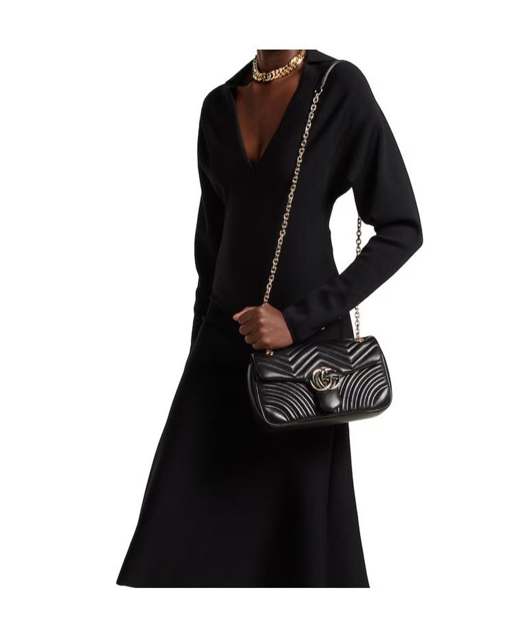 Gucci Black Gg Marmont Medium Shoulder Bag