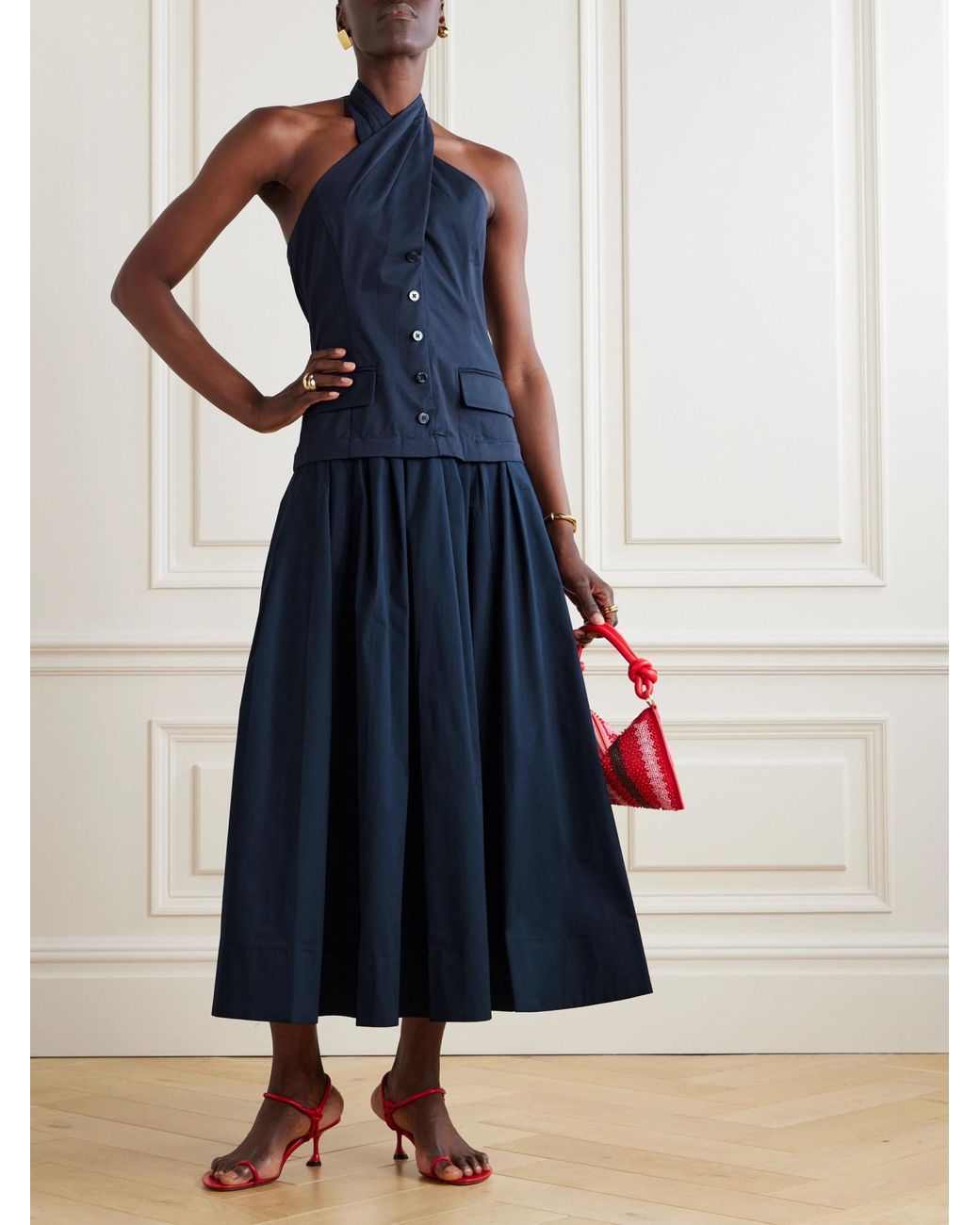 Staud Blue Poplin Halterneck Maxi Dress