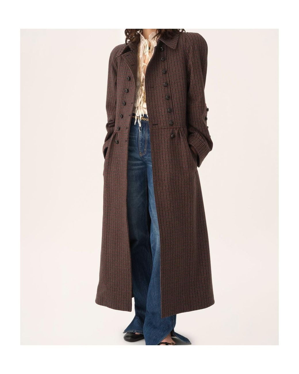Chloé Brown Chloé Double-Breasted Houndstooth Riding Coat
