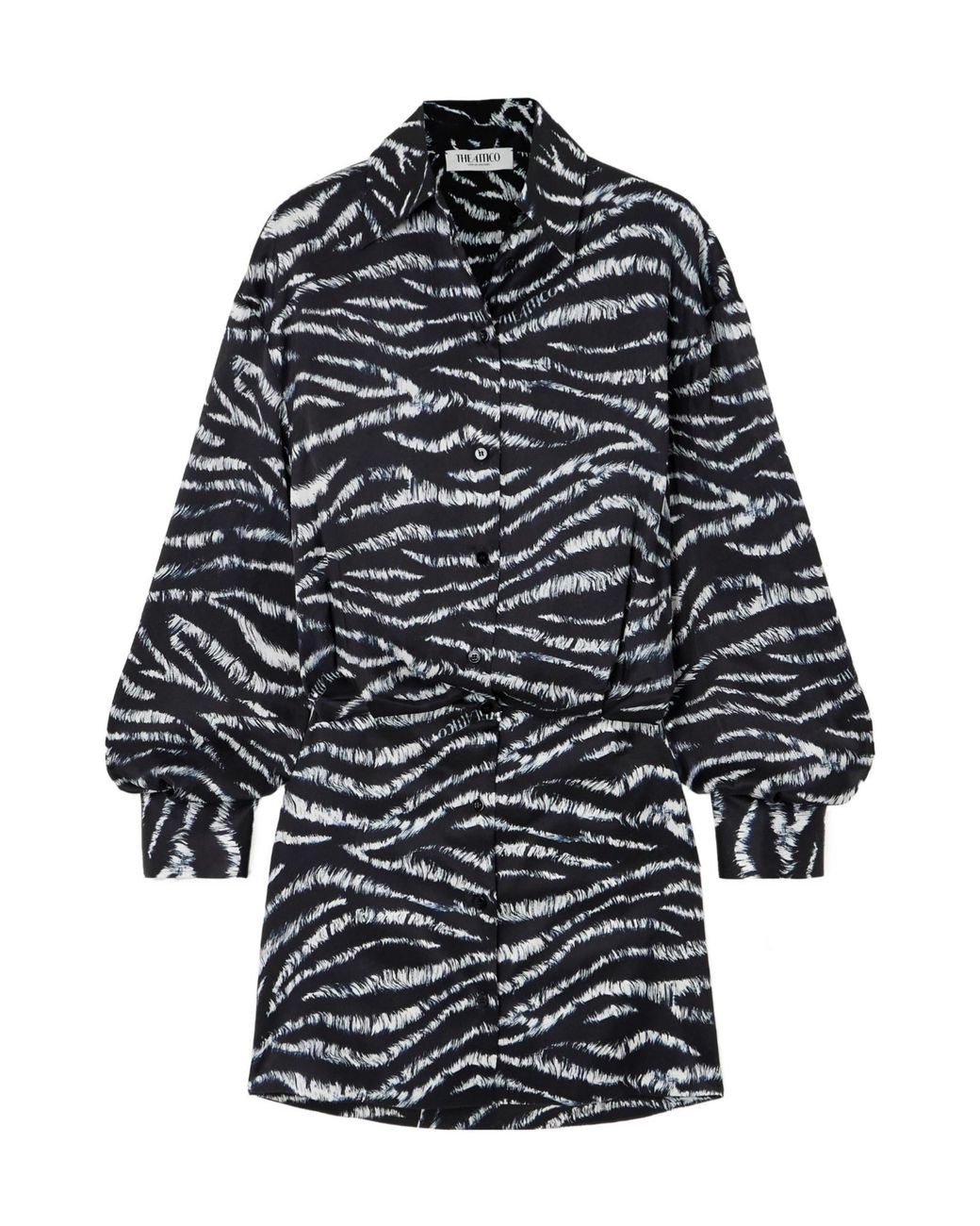 The Attico Blue Zebra-Print Satin Shirt Dress