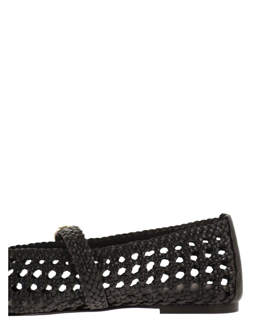 Stuart Weitzman Black Woven Nappa Leather Flats With Strap