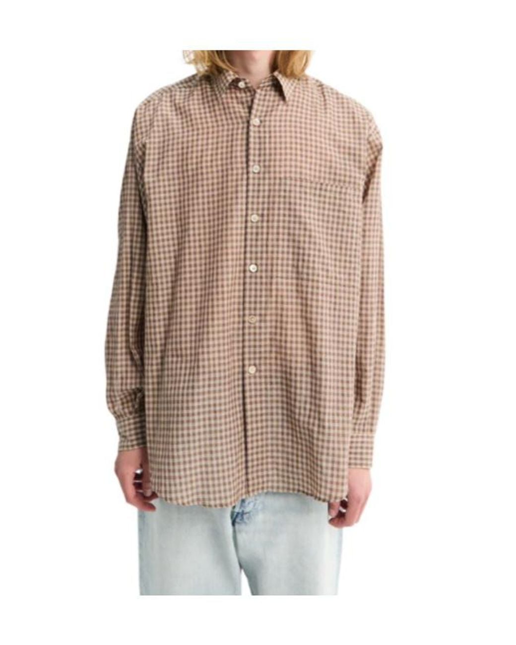 Auralee Brown Gingham-Check Shirt for men