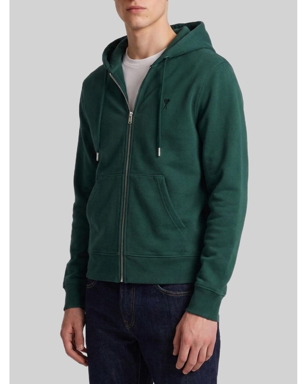 AMI Green Ami Ami De Coeur Zip-Up Hoodie for men