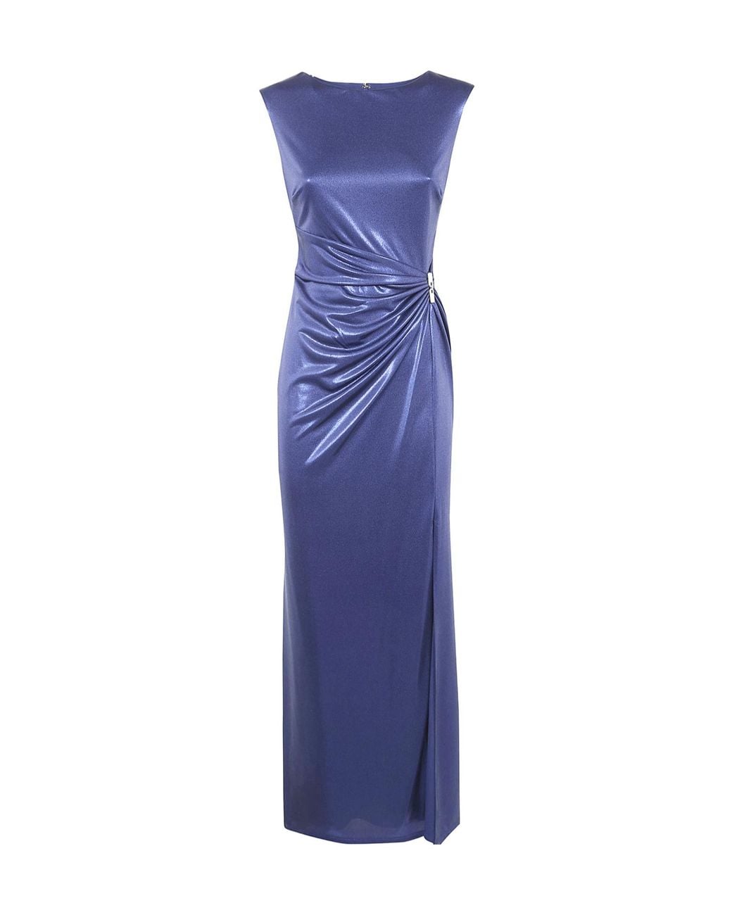 Ralph Lauren Blue Lauren Metallic Effect Draped Embellished Dress
