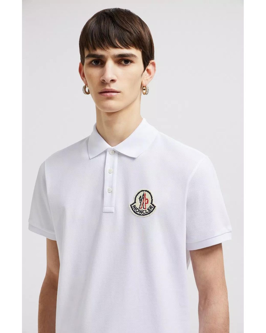 Moncler White Logo Patch Polo Shirt for men