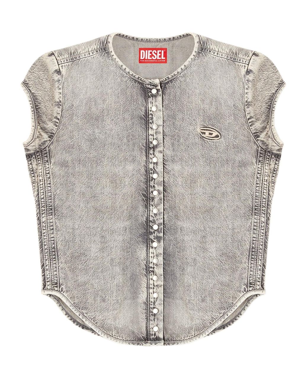DIESEL Gray De-Roset- Short-Sleeve Denim Shirt