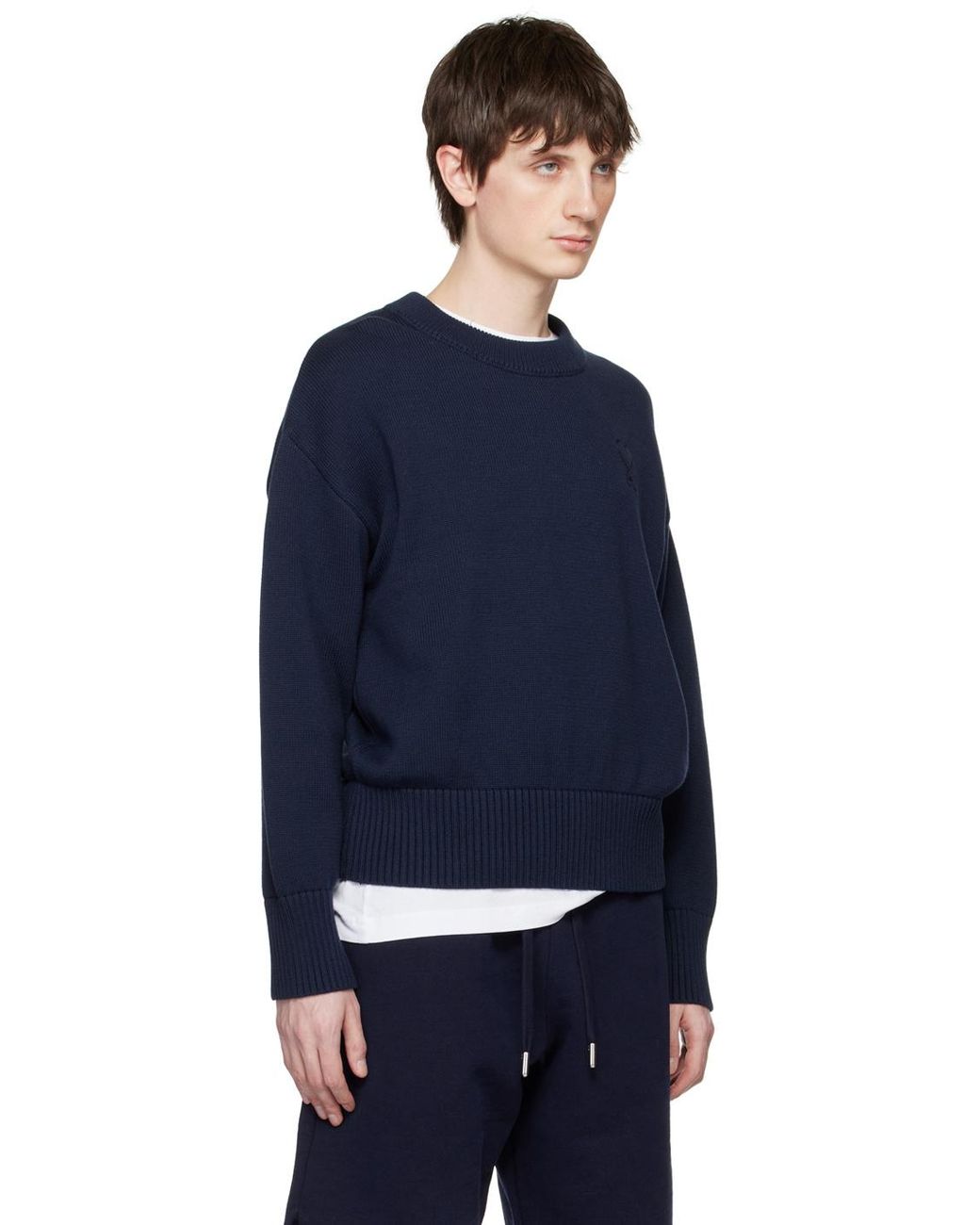 AMI Blue Logo Embroidered Crewneck Jumper for men