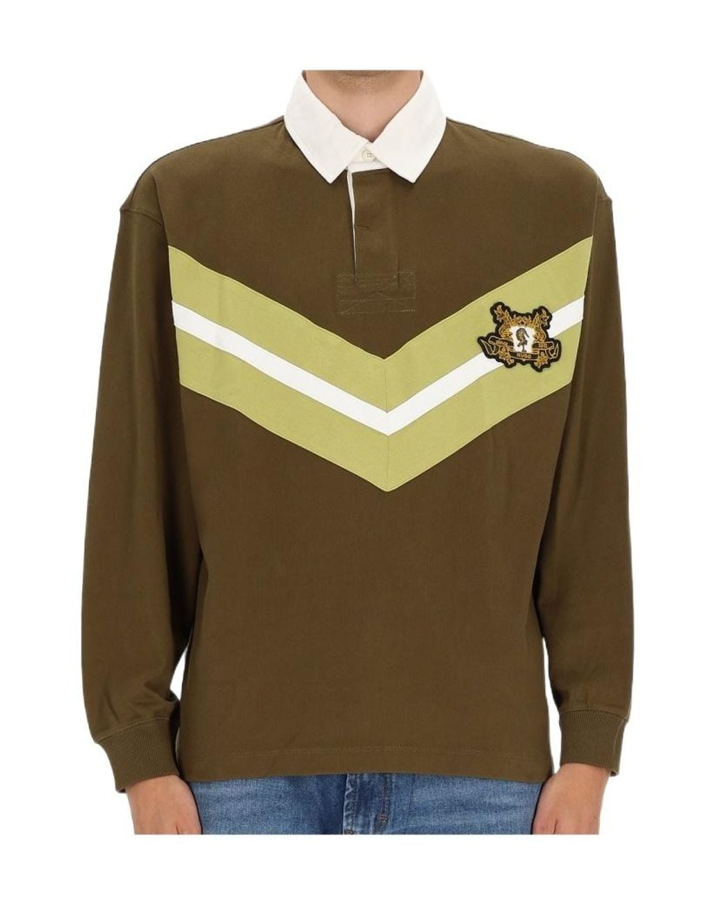 Boss Green Hugo Stripe Detailed Long-Sleeved Polo Shirt for men