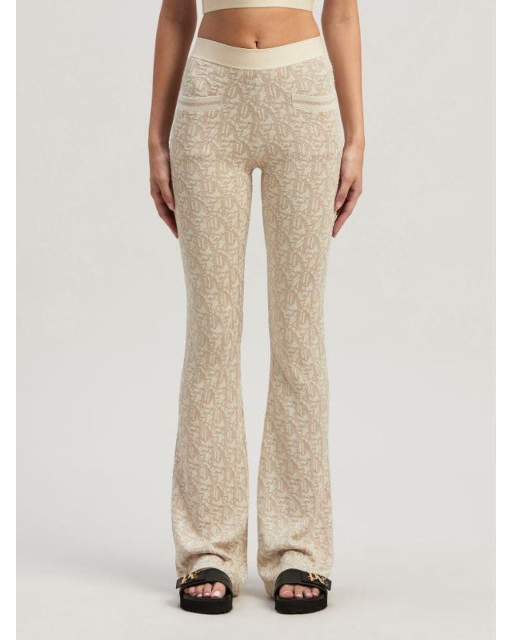 Palm Angels Natural Monogram Jacquard Knitted Pants