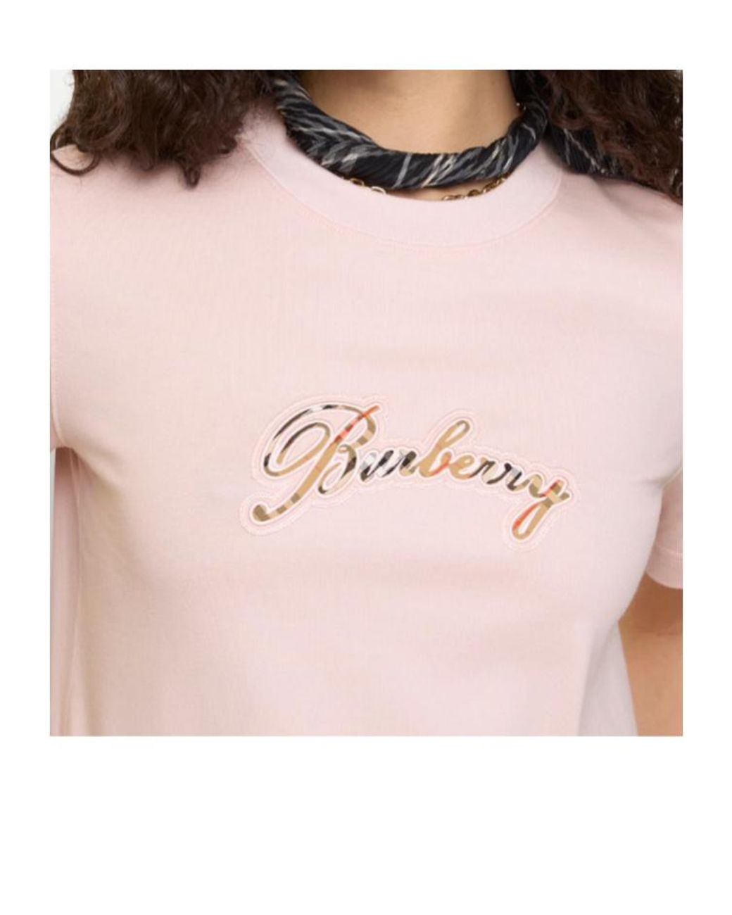 Burberry Pink Logo Checked Crewneck T-Shirt