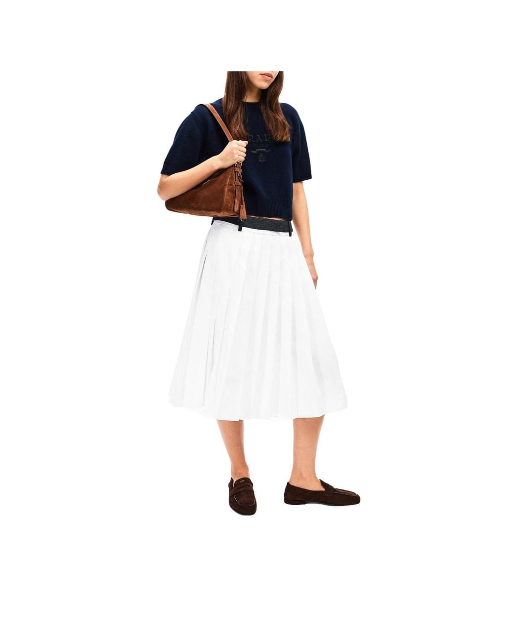 Prada White Midlength Pleated Skirt