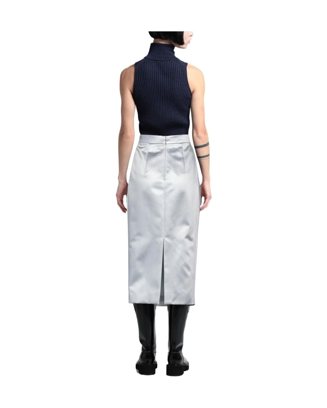 Maison Margiela Gray Solid-Colored Pleated Skirt