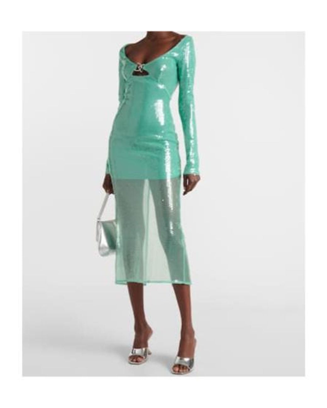 David Koma Green Sequined Midi Dress
