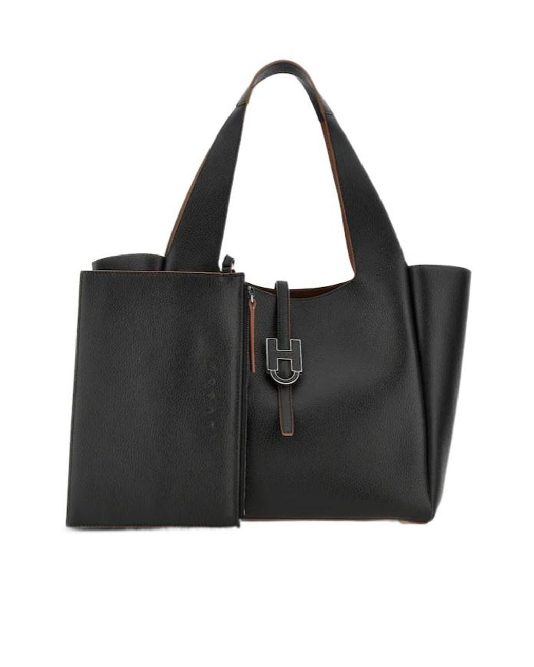 Hogan Black Trend Logo Plaque Tote Bag